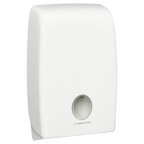 Kimberly Clark Aquarius Double Multifold Commercial Towel Dispenser, large, white, ABS plastic, lockable dispenser.
