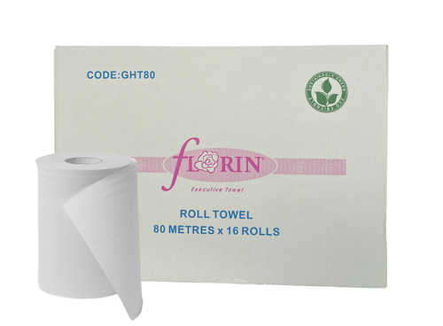 Florin Paper Hand Towel Roll 80 Metres x 16 Rolls white biodegradable paper hand towels.