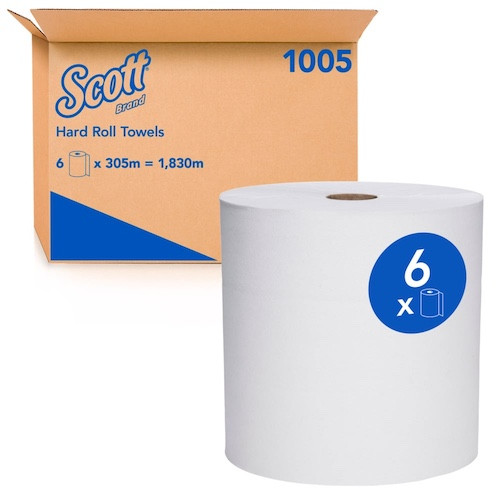Scott Hard Roll Towel 1Ply White 6 Rolls x 305m (1005)