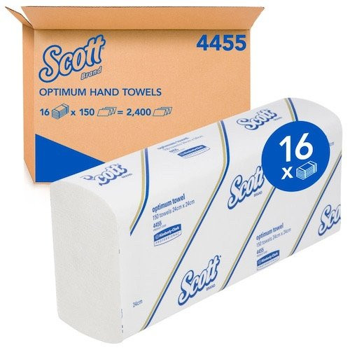 Scott Optimum Folded Paper Hand Towels 4455, 16 packs of 150 towels for commercial washrooms