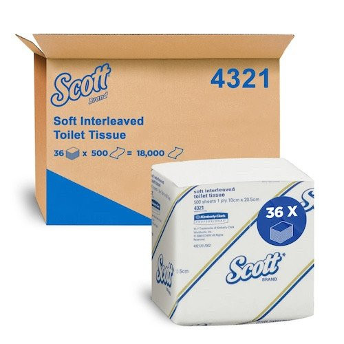Scott Interleaved Toilet Tissue 1 Ply 36 Packs x 500 Sheets (4321)