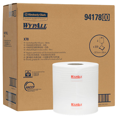 WypAll X70 Centrefeed Roll Wipers 4 Rolls x 220 Wipers (94178)
 WypAll X70 Centrefeed Roll Wipers 4 Rolls x 220 Wipers (94178)