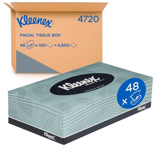 Kleenex Executive Facial Tissue 2 Ply, white, 48 packs, 100 sheets per pack, tissue box.