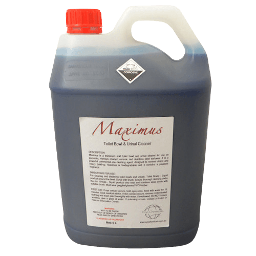 Maximus Toilet Bowl & Urinal Cleaner 5L, a toilet bowl and urinal cleaner product packaging.