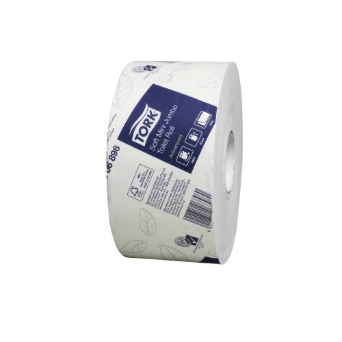 Tork Soft Mini Jumbo Toilet Roll T2 Advanced 200M x 12 Rolls white 2ply tissue.