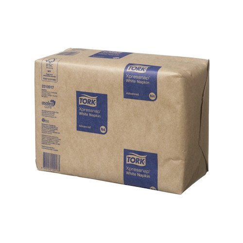 Tork Xpressnap White Restaurant Napkins N4, 6000 per case, 1 ply, white color, packaged box.