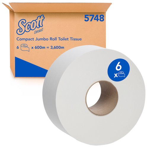 Scott Jumbo Roll Toilet Tissue Compact 1Ply 600M x 6 Rolls (5748) Scott Jumbo Roll Toilet Tissue Compact 1Ply 600M x 6 Rolls (5748)