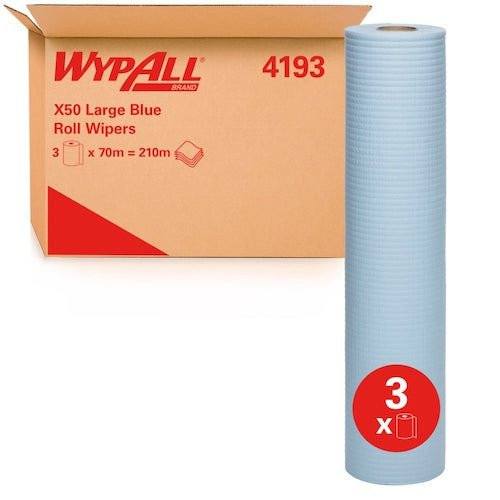 WypAll X50 Large Roll Wipers Blue 3 Rolls 49cm x 70m (4193) blue wiper rolls.