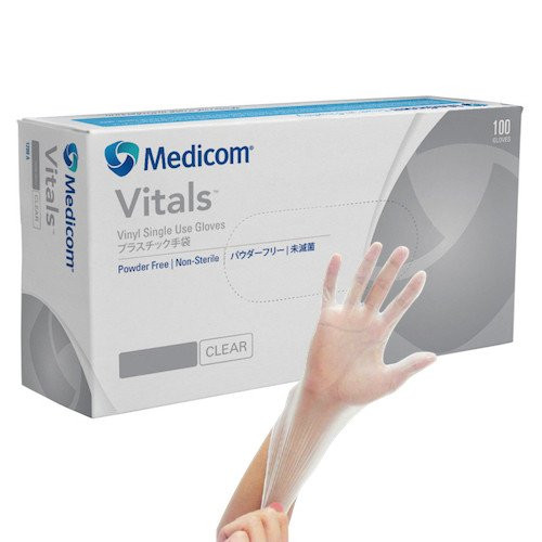 Medicom Vitals Vinyl Gloves Powder-Free Small 100/box (VIT1209B)