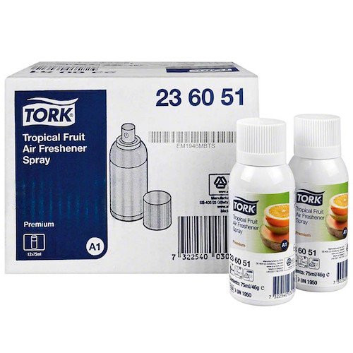 Tork Tropical Fruit Air Freshener Spray A1 System 12 x 75ml pure scent bottles.