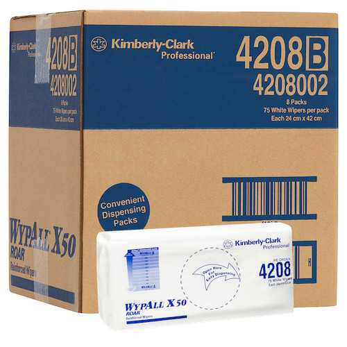 WypAll X50 Reinforced Single Sheet Wipers 8 Packs x 75 Wipers (4208)
