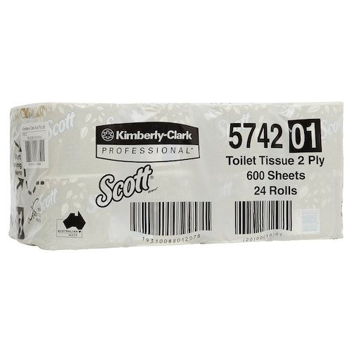 Scott Toilet Roll 2 Ply 600 Sheets 24 Rolls for Workplace Toilets, White, 10cm x 11cm.