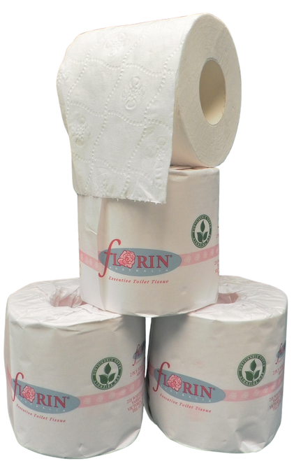 Florin 2Ply white toilet paper rolls, 400 sheets, for high traffic washrooms, individually wrapped.