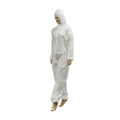 Medicom PP Coverall, Large, White, Waterproof Breathable Medical Coveralls, non-woven polypropylene, hood and zip closure.