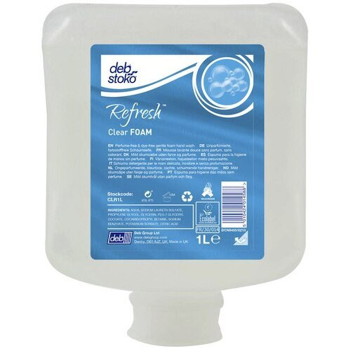 Deb Stoko Refresh Clear Foam Hand Wash 6 x 1L cartridges for DEB2127 dispenser.