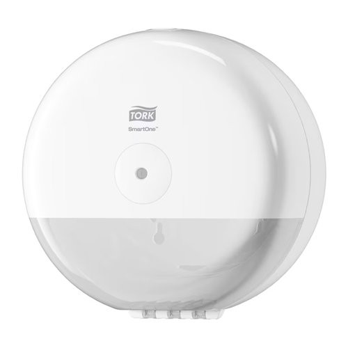 Tork SmartOne Mini Toilet Roll Dispenser T9 White (681000), white plastic dispenser, T9 system.
