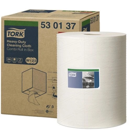 Tork Heavy-Duty Cleaning Cloth Combi 1Ply (530137) white roll, 1 ply, heavy-duty cleaning cloth.