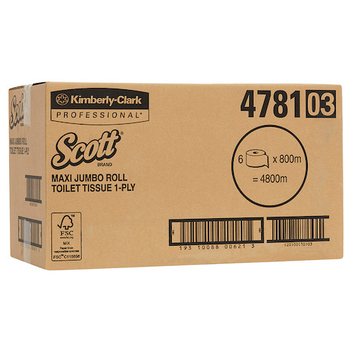 Scott Maxi Jumbo Toilet Roll 1Ply 800m x 6 Rolls (4781)