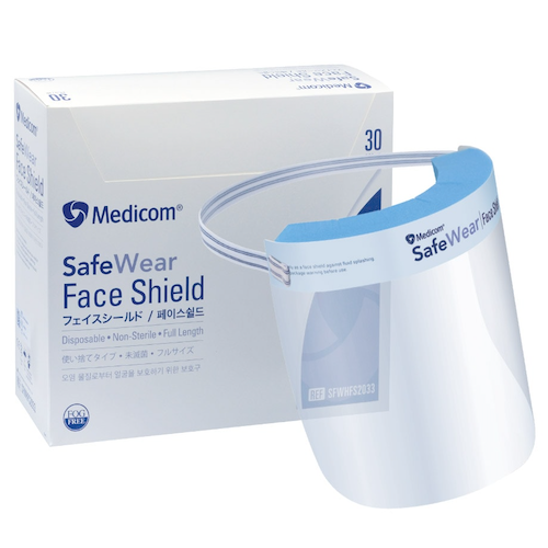 Medicom SafeWear Full Face Shield Fog Free, Medical Face Protection, disposable, anti-fog, one size fits all.