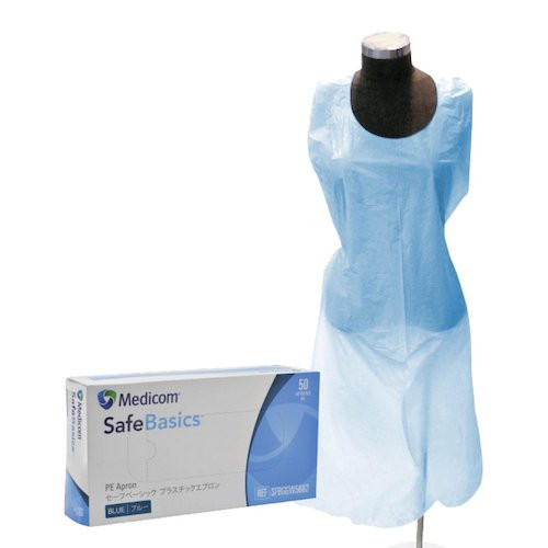 SafeBasics PE Apron Disposable Blue 50/box (MED5682)