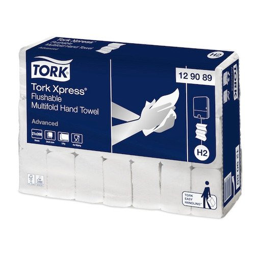 Tork Xpress H2 Flushable Multifold Towel 2 Ply, Hand Towel Interfold H2 system, white color.