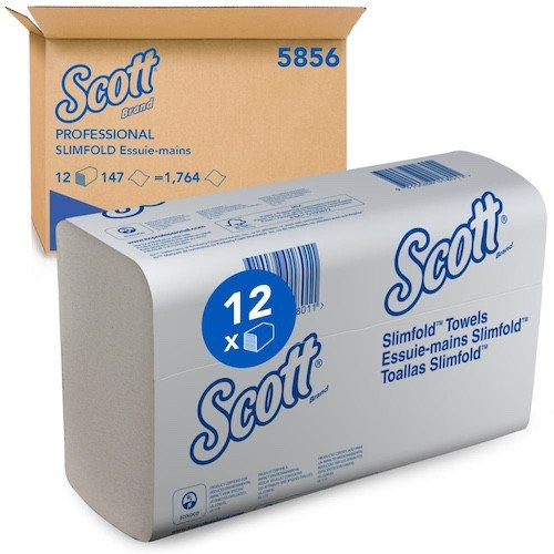 Scott interleaved paper towel 5856, 12 packs x 147 white compact hand towels, Slimfold design.