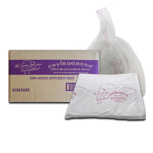 MaxValu biodegradable 36 Litres clear bin liners, 1000/box, made from degradable LDPE material naturally.