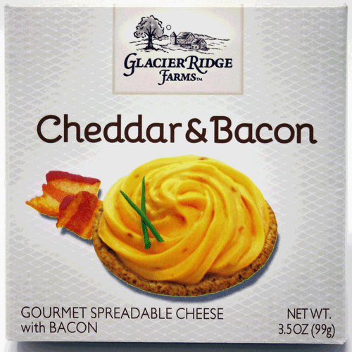 9204 3.5oz Glacier Ridge Cheddar and Bacon Cheese Spread Box, Shelf Stable Cheese, $3.25 Each. 9204 3.5oz Glacier Ridge Cheddar and Bacon Cheese Spread Box, Shelf Stable Cheese, $3.25 Each.
