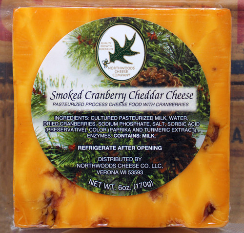 1046 6 oz Northwoods Cheese Company Naturally Smoked Cranberry Cheddar Square, Shelf Stable Cheese, Made in Wisconsin with Cranberries grown in Wisconsin