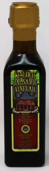 KP003 100 ML Bottle Balsamic Vinegar
Our balsamic vinegar is a gourmet food product, produced in Italy from grape must and aged in wooden barrels for a minimum of 12 years. It goes amazingly well with our pecan oil as a drizzle over salads or meats. Kinloch's balsamic has a unique blend of sweet and sour that adds depth and acidity to  foods. High quality balsamics sweeten as they cook and can be used for many other things besides salad dressing. Drizzle Kinloch's balsamic over:
cheese
yogurt
fruit
ice cream
meats for braising
soups 
or reduce into a glaze
If you've never tried a high quality, aged balsamic, you're in for a treat! It makes a great gift for cooks, and is a wonderful addition to your kitchen pantry
