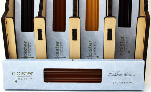 CH005 12 Stick Blackberry Blossom Honey Straw Cloister Honey
Cloister Honey straws follow the golden rule for all great snacks—easily transportable, healthily snackable, and cleverly giftable. These tasty tubes of floral goodness are a great way to support the planet and promote personal wellness while suppressing hunger throughout the day. Honey straws are a great alternative to corn syrup-packed snacks and make the perfect addition to salad dressings, fried chicken, seafood, cheese, yogurt, tea, and coffee. Always 100% pure raw natural honey. Hand Crafted Artisan Honey