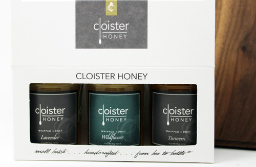 CHG07 Lavender, Wildflower, and Turmeric Whipped Honey Gift 
Honey Trios are a great way to share your love of honey with friends and family.  Three of our 3 oz. "taster-sized" jars in a simple box ... keep them on hand in case for gift emergencies !
