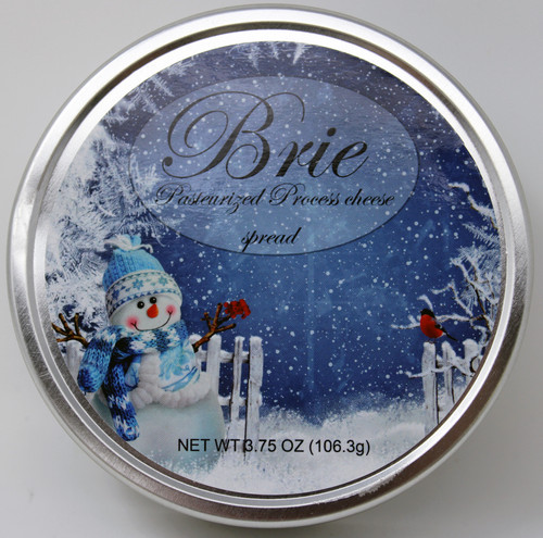 1143XMas Rustic Wraps 3.75oz Brie Hoop Snowman Design, shelf stable Brie Cheese in decorative wooden hoop