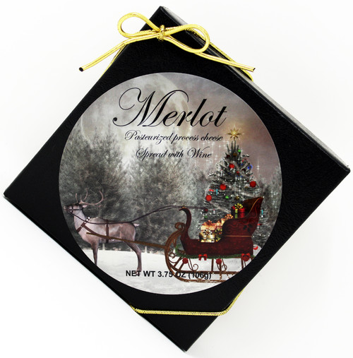 1146Xmas 3.75oz Merlot Cheese Spread Sleigh Black Box Limited Addition, Shelf Stable cheese with Merlot Wine