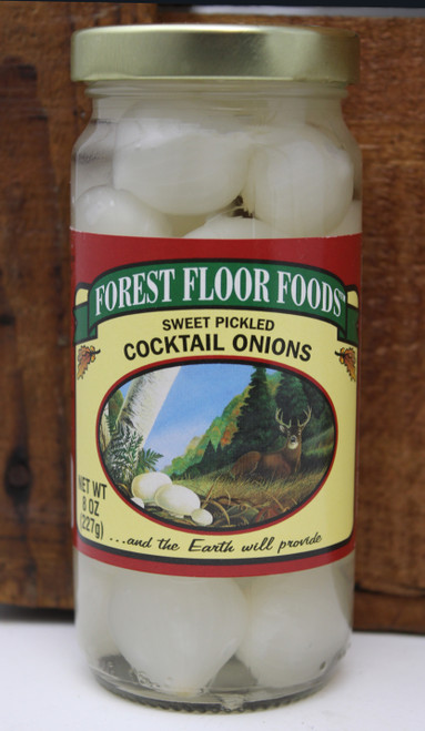 FF 8oz Sweet Cocktail Onions Forest Floor Foods, distinctly sweet, perfectly crunchy and perfectly sized, for cooking and salads, a sweet garnish for cocktails and an amazing addition to antipasto trays, pickled vegetables, cocktail garnish, cocktail onions