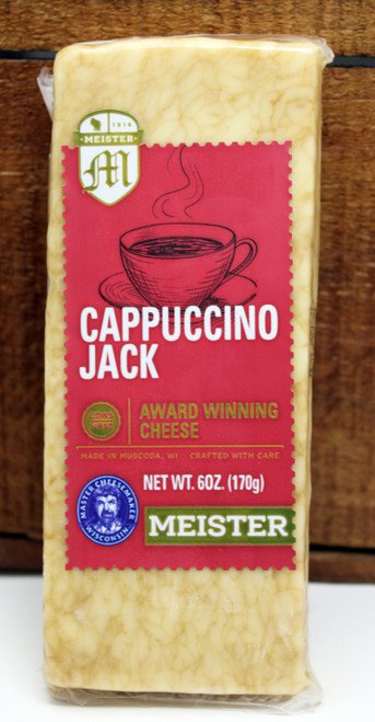 2223 6oz Cappuccino Jack Meister Cheese, made in Wisconsin, Jack Cheese infused with Cappuccino.