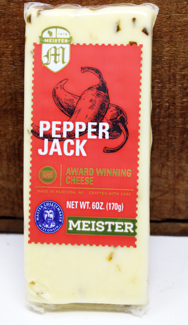 2228 8oz Pepper Jack Cheese Meister Cheese, A semi-soft, Monterey Jack with the delicate flavors of jalapeno peppers, Made in Wisconsin, Naturally Lactose Free, 100% Natural, Gluten Free, vegetarian.  Cows First™ is an innovative animal welfare program developed by Meister Cheese that encourages the fair treatment of cows in the dairy industry. Farms that are Cows First-certified produce milk of the highest quality in a sustainable manner. Meister Cheese pays premium prices to these dairy farmers, who follow Cows First™ animal welfare standards.  Meister Cheese and our customers proudly display the Cows First™ logo on all cheeses made with milk from certified farms. When shoppers see this mark, they can feel good about their purchase 2228 8oz Pepper Jack Cheese Meister Cheese, A semi-soft, Monterey Jack with the delicate flavors of jalapeno peppers, Made in Wisconsin, Naturally Lactose Free, 100% Natural, Gluten Free, vegetarian.  Cows First™ is an innovative animal welfare program developed by Meister Cheese that encourages the fair treatment of cows in the dairy industry. Farms that are Cows First-certified produce milk of the highest quality in a sustainable manner. Meister Cheese pays premium prices to these dairy farmers, who follow Cows First™ animal welfare standards.  Meister Cheese and our customers proudly display the Cows First™ logo on all cheeses made with milk from certified farms. When shoppers see this mark, they can feel good about their purchase