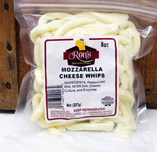 649 Ron's Mozzarella Whips 12/8oz, Made in Wisconsin
Ron’s Cheese Whips are a type of Mozzarella cheese but in a whip form.  
Our Award Winning Cheese Whips placed:
2nd and 3rd at the 2021 World Dairy Expo
3rd at the 2021/2022 World Cheese Awards
3rd at the 2022 Wisconsin State Fair
3rd at the 2022 American Cheese Society Contest
1st place at the 2023 Wisconsin State Fair
2nd at the 2023 World Dairy Expo