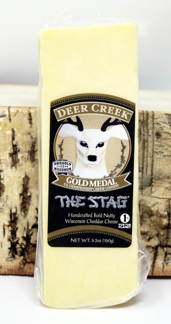 5530 Deer Creek Stag Bold Nutty Cheddar Cheese 5.3oz,

5 Time 1st Place Winner — American Cheese Society/Gold Medal US Championship Cheese Contest

Select vats of The Fawn are chosen for further aging to allow for the development of the intense, bold flavor characteristics of The Stag. It is rugged, driving strong toffee and butterscotch notes yet it possesses the sweet finish of The Fawn. As it ages, The Stag develops a hint of crystalline crunch to further enliven the taste buds with rich texture as well as flavor. The Stag, a true Wisconsin Original, is a traditional bandage-wrapped 22 lb. daisy wheel Cheddar. Chosen as one of the “101 Best Cheeses of the Year” by Culture Magazine.