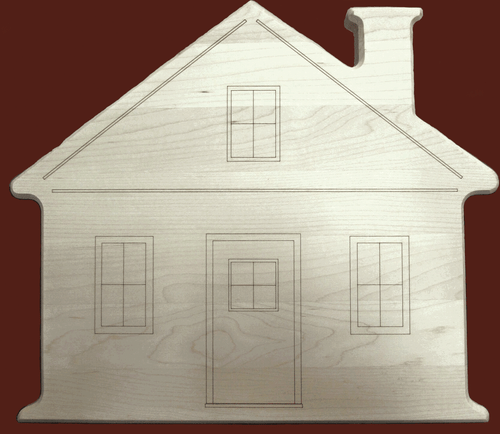 50062 House Shaped Cutting Board Engraved 11x 12.5"H All American Hardwoods, Made and engraved in the USA by Persons with Disabilities