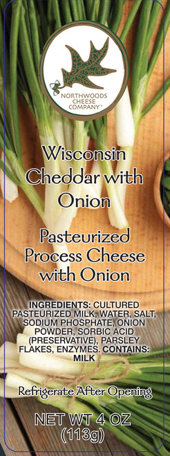 1117 4oz Northwoods Cheese Wisconsin Onion Cheese Bar Shelf Stable Cheese, Gluten Free, Non-GMO