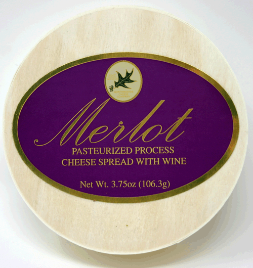 1081 3.75 oz. Merlot Wine Cheese Spread Shelf Stable in wooden Hoop, Made in Wisconsin
