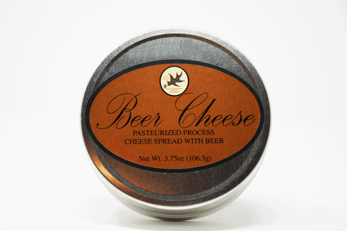 1088D 3.75oz Beer Cheese Spread in Silver Metal Tin, shelf stable cheese