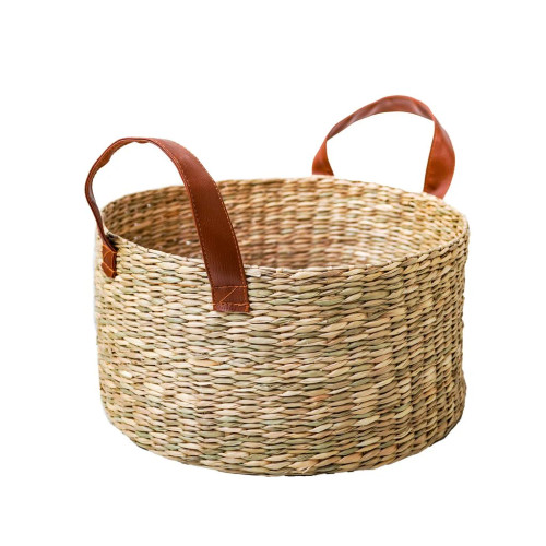 Round seagrass basket with handles