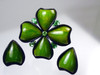 Spinach Bakelite Brooch & Earrings with Uranium Rhinestones