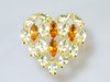 Citrine and Amber Rhinestone Heart Brooch