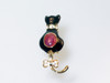 Black Cat Pin Rhinestone Collar and Bow Tail Pink Rose Quartz Black Cat Pin Rhinestone Collar and Bow Tail Pink Rose Quartz