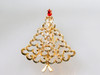 Golden Scroll Rhinestone Christmas Tree Brooch