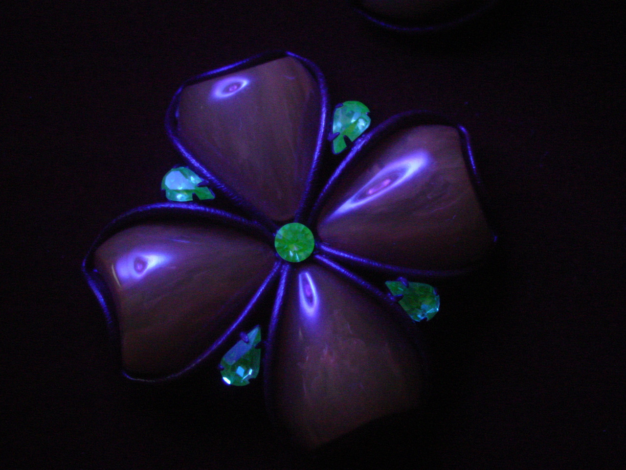 Uranium Rhinestones in Bakelite Glow under Black Light