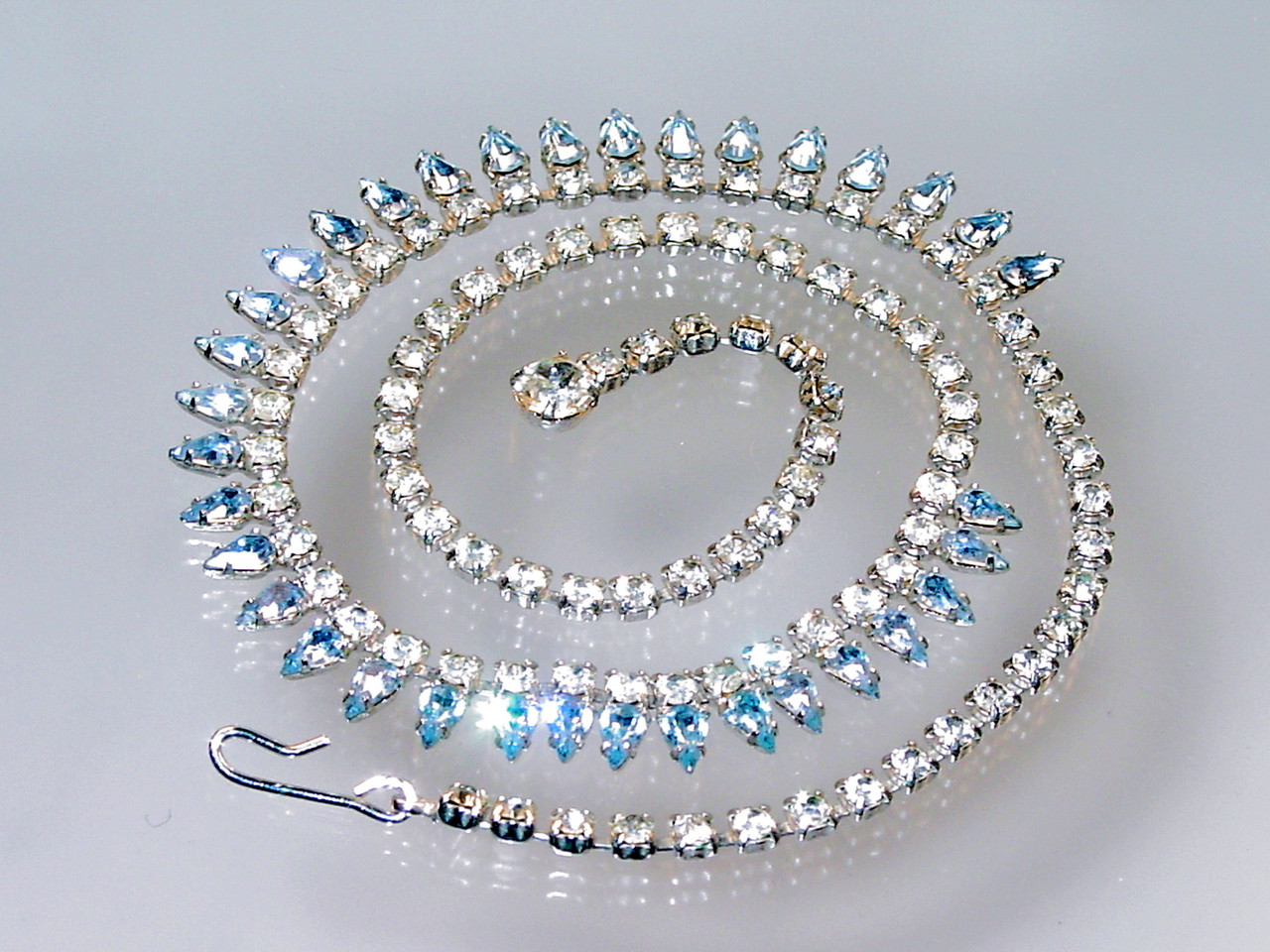 Vintage Blue Rhinestone Bib Collar Necklace - Ruby Lane